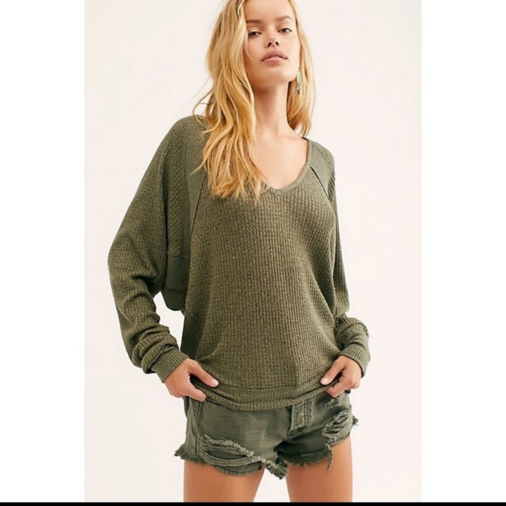 NWT Free People Santa Clara Thermal Long Sleeve Top Ferngully Green XS - Picture 2 of 8